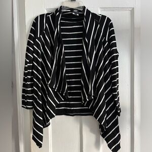 BOBEAU Open Front Cardigan Womens Size XS Black White Stripes Casual Office Wear